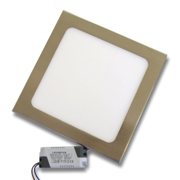 12W LED Панел за Вграждане - INOX Квадратен -6000К Студено Бяла Светлина