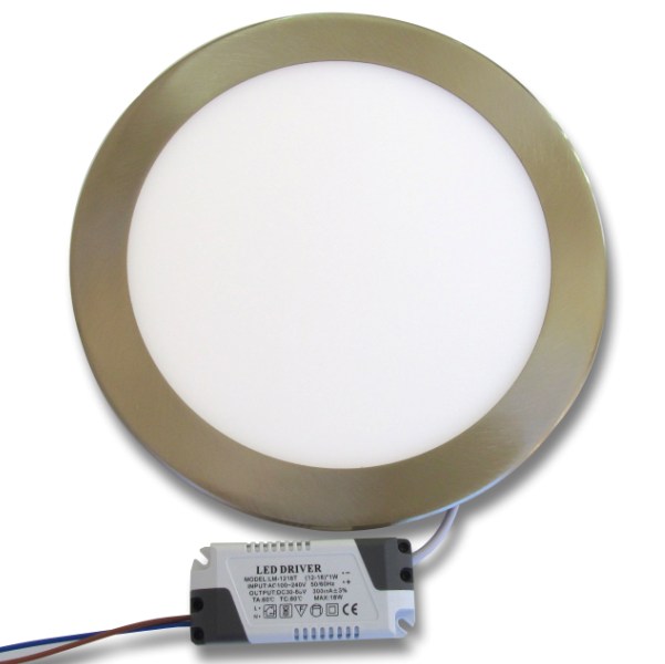 18W LED Панел за Вграждане - INOX Кръгъл -3000К Топло Бяла Светлина