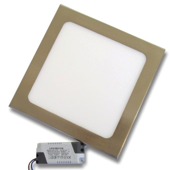 18W LED Панел за Вграждане - INOX Квадратен -6000К Студено Бяла Светлина