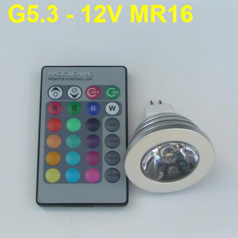 RGB LED Луничка G5.3 3W 12V с Дистанционно Управление - Затвори