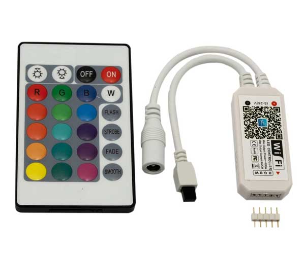Wi-Fi RGBW/RGB+W LED Контролер 100W + IR Дистанционно управление - 24 бутона Wi-Fi RGBW/RGB+W LED Контролер 100W + IR Дистанционно управление - 24 бутона