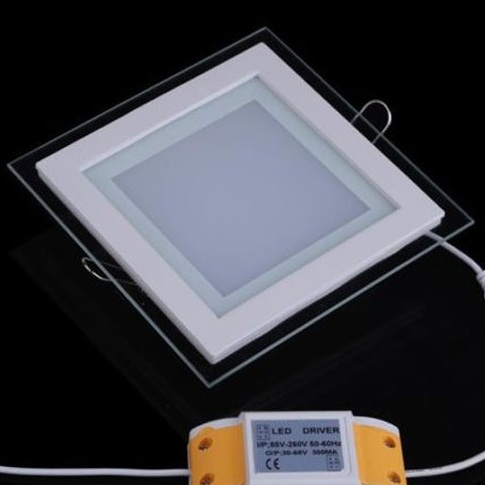 12W Квадратен LED Панел за Вграждане - Стъклен 6500К- Студено Бяла Светлина